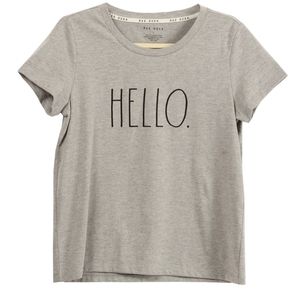 Rae Dunn Womans Hello Grey Short Sleeve Shirt Size XS‎